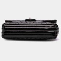Pre Owned Chanel Black Medium Classic Chevron Patent Double Flap Bag