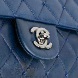 Chanel Blue Small Quilted Lambskin Beaded Single Flap Bag