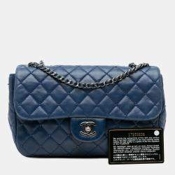 Chanel Blue Small Quilted Lambskin Beaded Single Flap Bag
