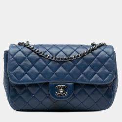 Chanel Blue Small Quilted Lambskin Beaded Single Flap Bag