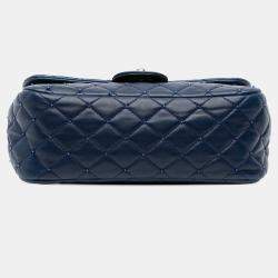 Chanel Blue Small Quilted Lambskin Beaded Single Flap Bag
