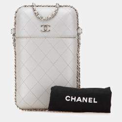 Chanel Grey CC Quilted Lambskin Chain Around Phone Holder Bag