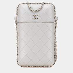 Chanel Grey CC Quilted Lambskin Chain Around Phone Holder Bag