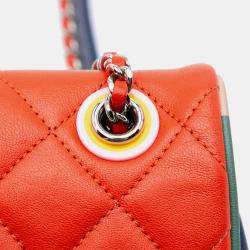 Pre Owned Chanel Navy Blue/Red Medium Quilted Lambskin Cuba Color Flap Bag
