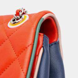 Pre Owned Chanel Navy Blue/Red Medium Quilted Lambskin Cuba Color Flap Bag
