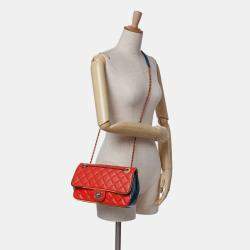 Pre Owned Chanel Navy Blue/Red Medium Quilted Lambskin Cuba Color Flap Bag