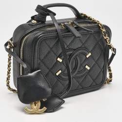 Pre Owned Chanel Black Quilted Caviar Leather Small CC Filigree Vanity Case Bag