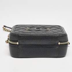 Pre Owned Chanel Black Quilted Caviar Leather Small CC Filigree Vanity Case Bag