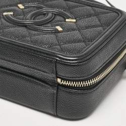 Pre Owned Chanel Black Quilted Caviar Leather Small CC Filigree Vanity Case Bag