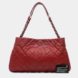 Chanel Red Quilted Caviar Expandable Zip Around Tote Bag