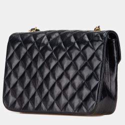 Pre Owned Chanel Black CC Quilted Lambskin Flap Bag