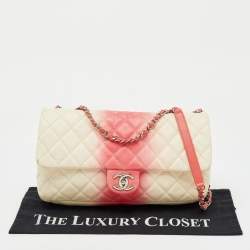 Chanel White/Peach Ombré Quilted Caviar Leather Jumbo Classic Single Flap Bag