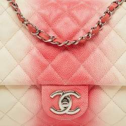 Chanel White/Peach Ombré Quilted Caviar Leather Jumbo Classic Single Flap Bag