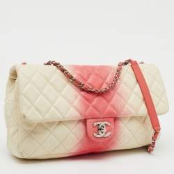 Chanel White/Peach Ombré Quilted Caviar Leather Jumbo Classic Single Flap Bag