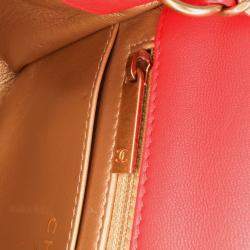 Pre Owned Chanel Red Mini Square Classic Lambskin Pearl Crush Single Flap Bag
