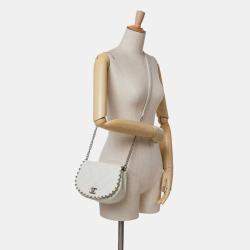 Pre Owned Chanel White Small Quilted Lambskin Studded Bubble Flap Bag