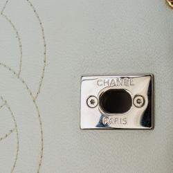Pre Owned Chanel White Small Quilted Lambskin Studded Bubble Flap Bag