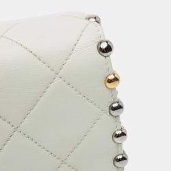 Pre Owned Chanel White Small Quilted Lambskin Studded Bubble Flap Bag