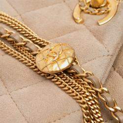 Pre Owned Chanel Beige Mini Quilted Velvet Precious Buttons Chain Flap Bag