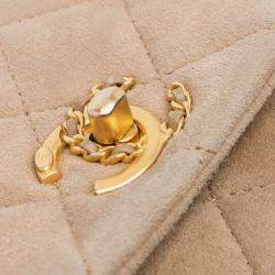 Pre Owned Chanel Beige Mini Quilted Velvet Precious Buttons Chain Flap Bag