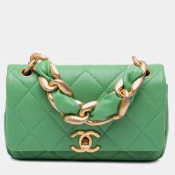 Chanel Green Lambskin Quilted Chain Is More Small Flap Bag