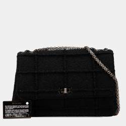 Pre Owned Chanel Black Wool Quilted Jumbo Reissue 2.55 Choco Bar Flap Bag