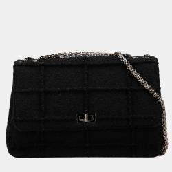 Pre Owned Chanel Black Wool Quilted Jumbo Reissue 2.55 Choco Bar Flap Bag