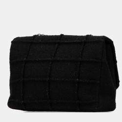 Pre Owned Chanel Black Wool Quilted Jumbo Reissue 2.55 Choco Bar Flap Bag