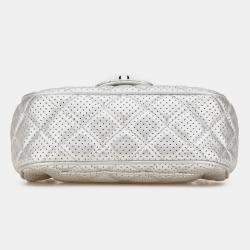 Pre Owned Chanel Silver Mini Perforated Lambskin Punch Flap