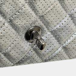 Pre Owned Chanel Silver Mini Perforated Lambskin Punch Flap