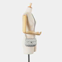 Pre Owned Chanel Silver Mini Perforated Lambskin Punch Flap