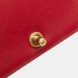 Pre Owned Chanel Red Lambskin Medium Boy Flap Bag