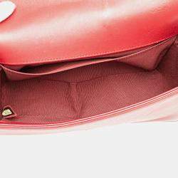 Pre Owned Chanel Red Lambskin Medium Boy Flap Bag