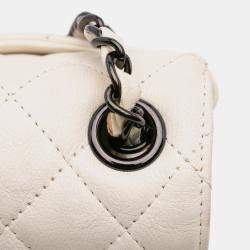 Pre Owned Chanel Ivory Leather Mini Square Classic Single Flap Bag