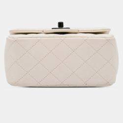 Pre Owned Chanel Ivory Leather Mini Square Classic Single Flap Bag