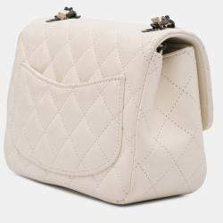 Pre Owned Chanel Ivory Leather Mini Square Classic Single Flap Bag