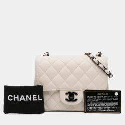 Pre Owned Chanel Ivory Leather Mini Square Classic Single Flap Bag