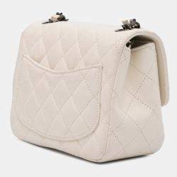 Pre Owned Chanel Ivory Leather Mini Square Classic Single Flap Bag