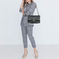 Pre Owned Chanel Black Quilted Caviar Leather Jumbo Classic Double Flap Bag