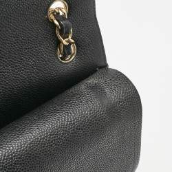 Pre Owned Chanel Black Quilted Caviar Leather Jumbo Classic Double Flap Bag