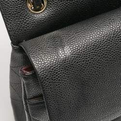 Pre Owned Chanel Black Quilted Caviar Leather Jumbo Classic Double Flap Bag