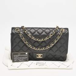 Pre Owned Chanel Black Quilted Caviar Leather Jumbo Classic Double Flap Bag