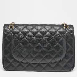 Pre Owned Chanel Black Quilted Caviar Leather Jumbo Classic Double Flap Bag