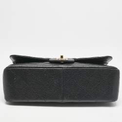 Pre Owned Chanel Black Quilted Caviar Leather Jumbo Classic Double Flap Bag