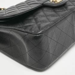 Pre Owned Chanel Black Quilted Caviar Leather Jumbo Classic Double Flap Bag