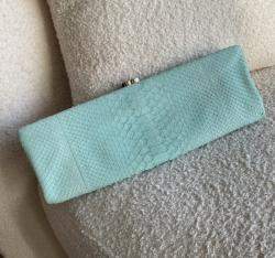 Chanel Mint Green Python Leather Clutch 