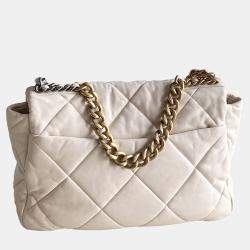 Chanel Beige Leather Maxi 19 Flap Bag