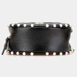 Chanel Black Quilted Calfskin Pearl Studded Round Clutch with Chain