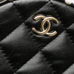 Chanel Black Quilted Calfskin Pearl Studded Round Clutch with Chain