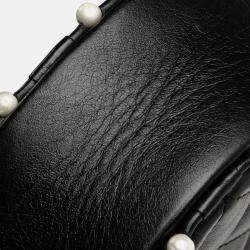 Chanel Black Quilted Calfskin Pearl Studded Round Clutch with Chain